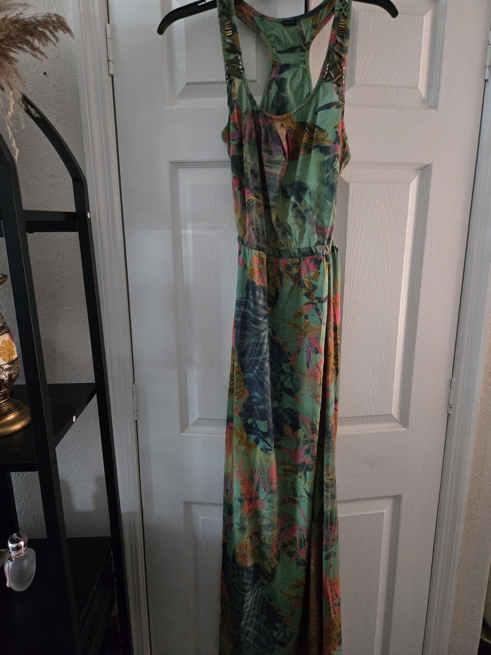 Tropical Green Racerback Floral Maxi Dress